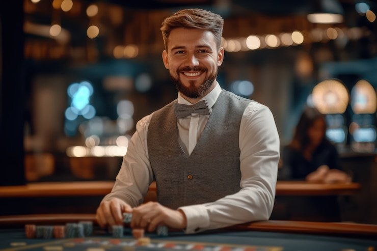 Live-dealer table lobby showing table names, limits, and seat availability